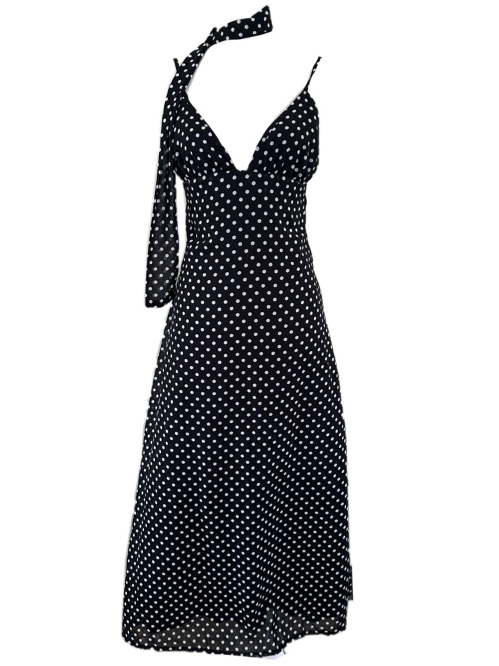 Polka Dot V-Neck Maxi Dress in Black and White